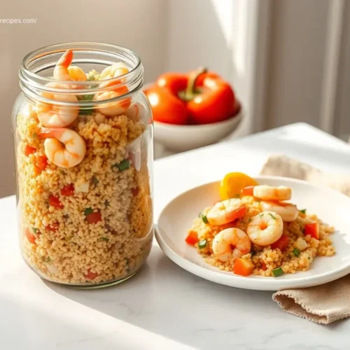 Delicious Shrimp Couscous Lunch Jar perfect for a healthy meal