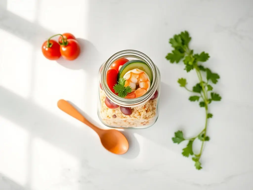 Delicious Shrimp Couscous Lunch Jar perfect for a healthy meal