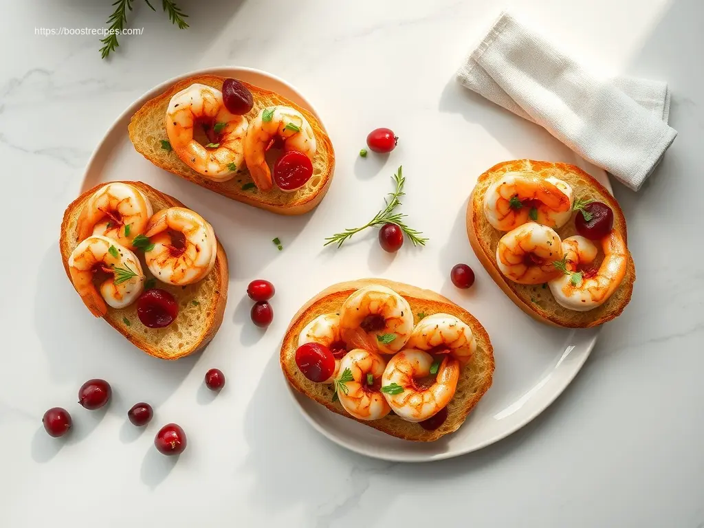 Delicious shrimp and cranberry crostini appetizers