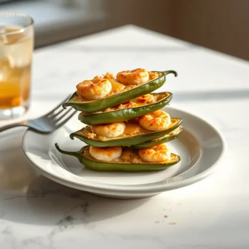 Delicious Shrimp Cheese Stuffed Jalapenos flatlay on marble