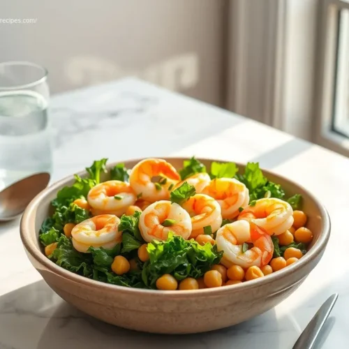 Shrimp Power Bowl with Kale and Chickpeas overhead