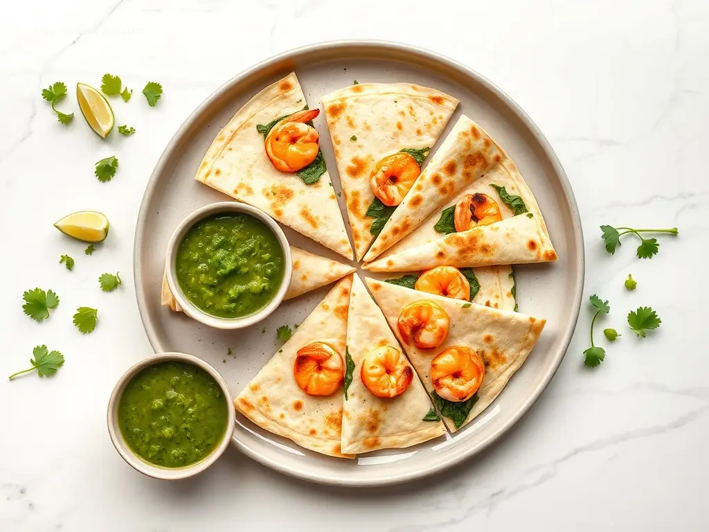 Delicious shrimp and spinach quesadillas