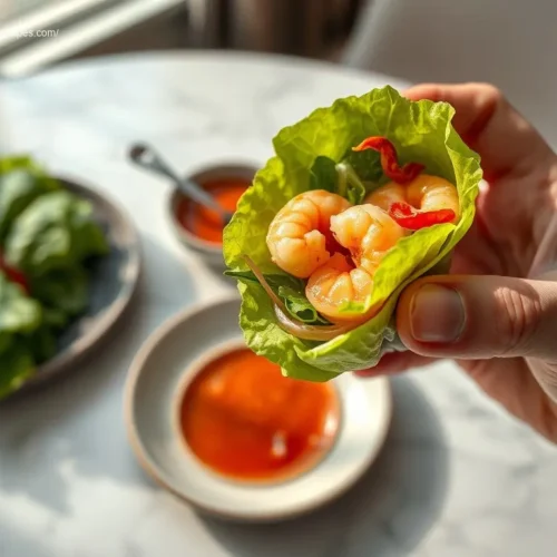 Delicious Shrimp Lettuce Wraps with Spicy Sauce