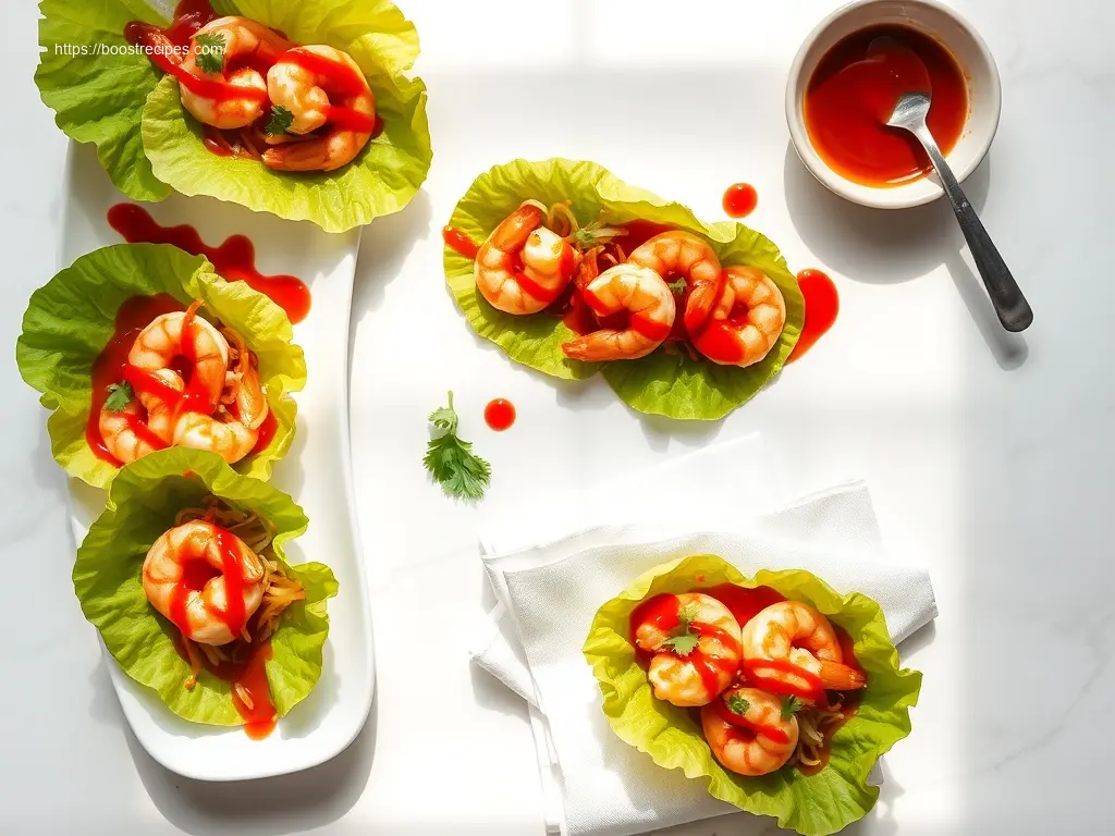 Delicious Shrimp Lettuce Wraps with Spicy Sauce