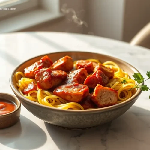 Skinny BBQ Chicken with Zoodles overhead view