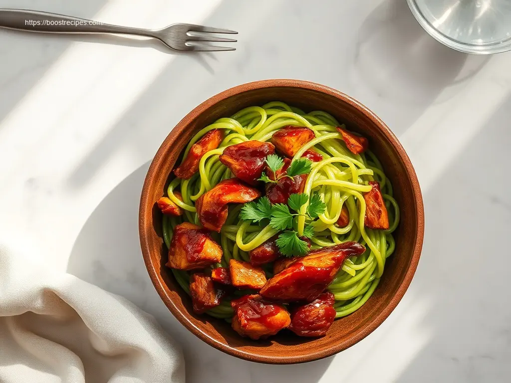 Skinny BBQ Chicken with Zoodles overhead view