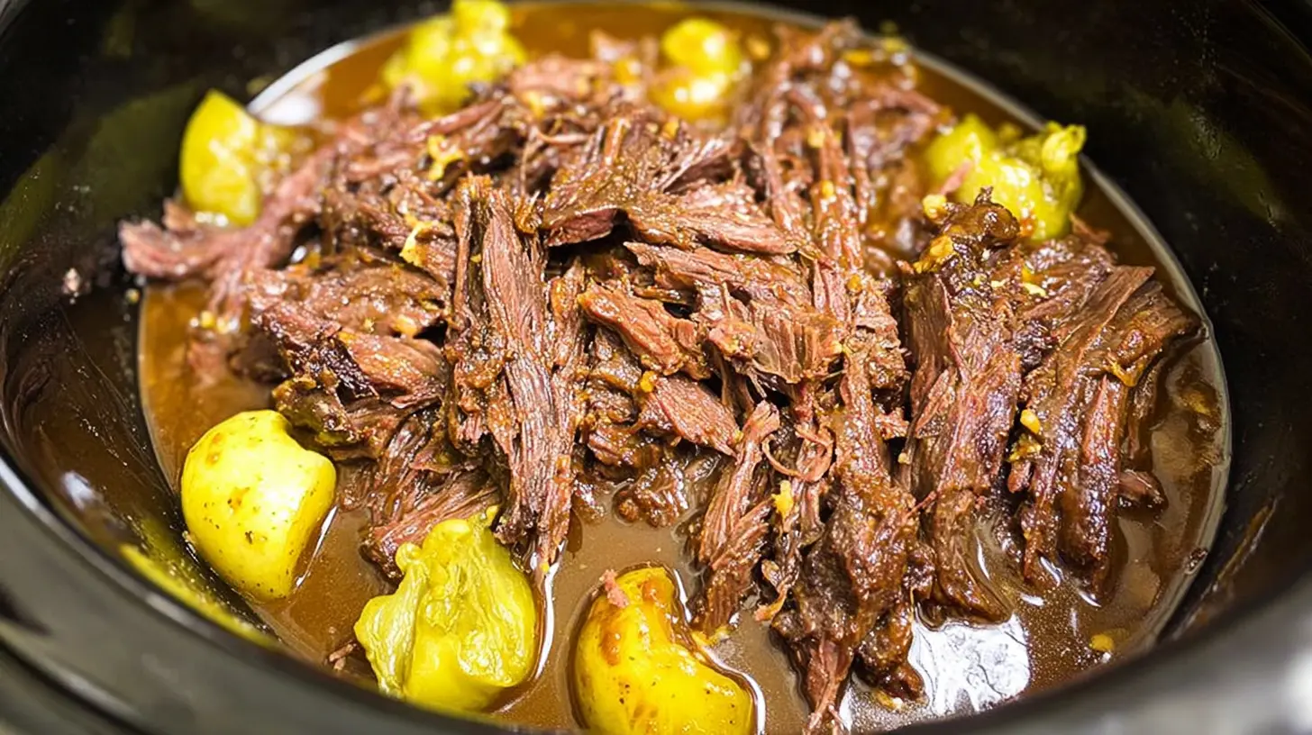Tender Mississippi Pot Roast prepared in an electric slow cooker.