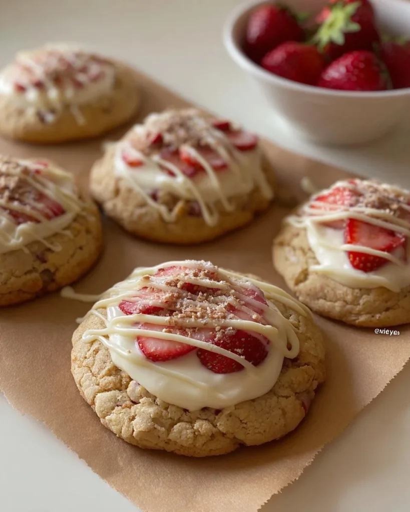 Delicious Strawberry Cheesecake Cookies on a decorative plate