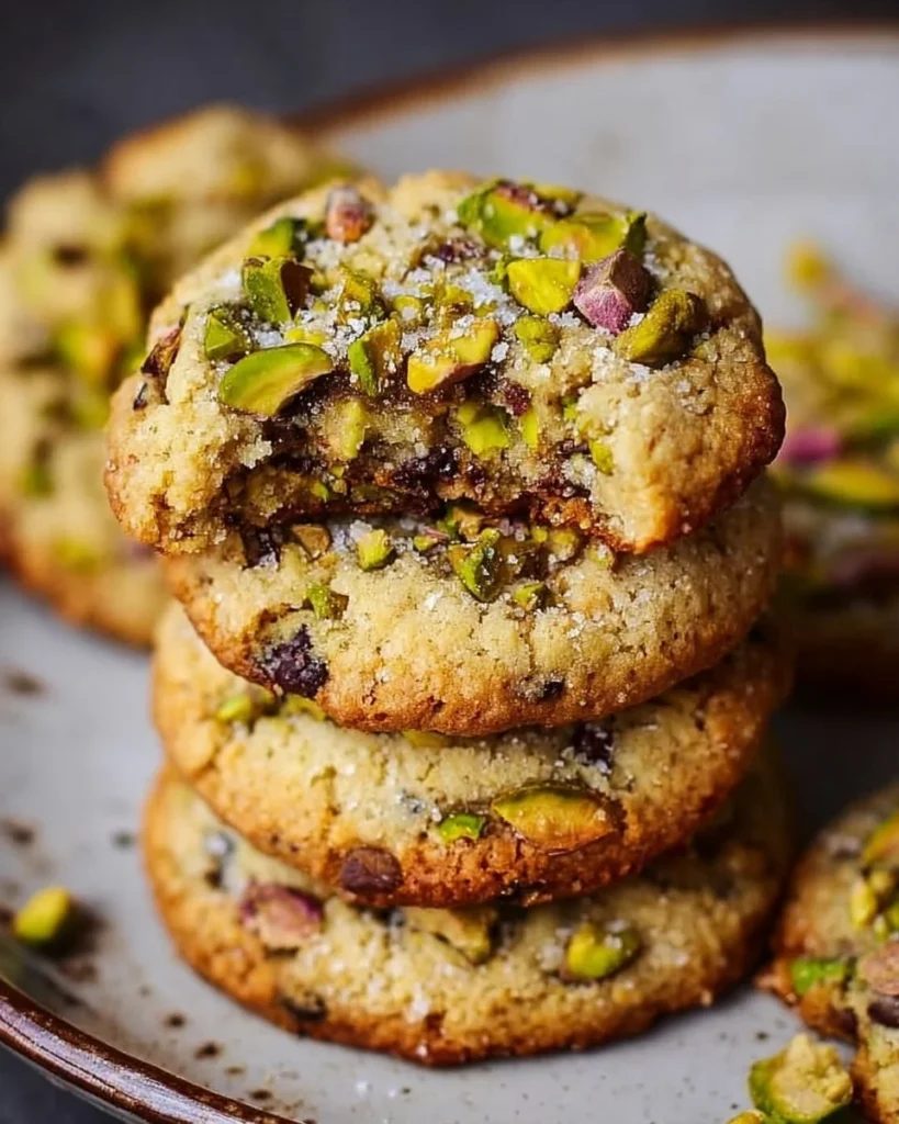 Vegan and gluten-free pistachio cookies garnished with crushed pistachios