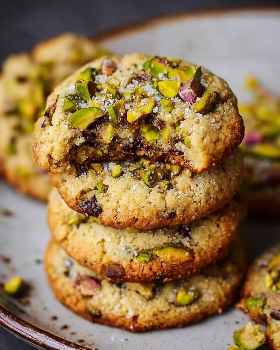 Vegan and gluten-free pistachio cookies garnished with crushed pistachios