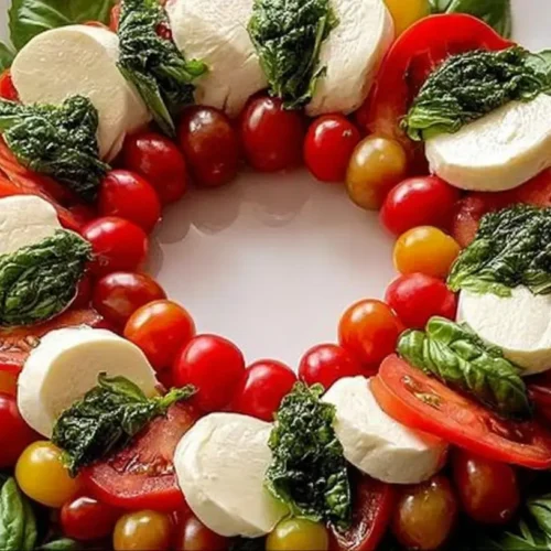 An amazing food platter of Christmas appetizers arranged festively on a table.