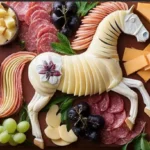 An amazing food platter featuring a variety of cheeses, meats, fruits, and crackers arranged aesthetically.