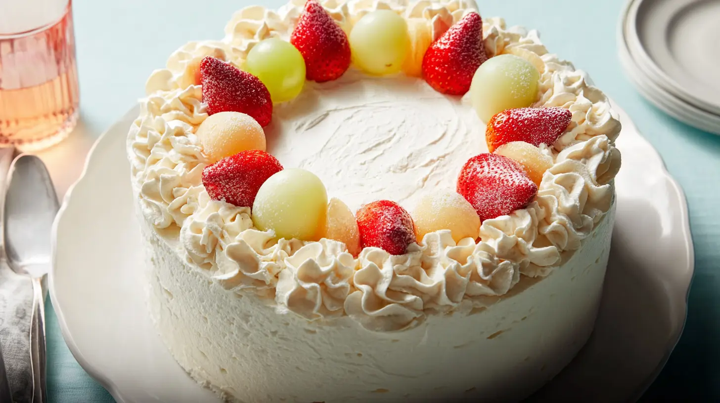 A beautifully decorated Asian whipped cream cake, ready to serve