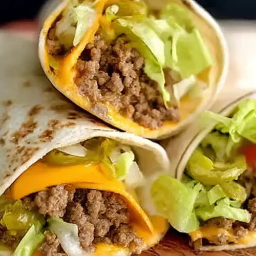 Four homemade big mac wraps with sesame seeds and sauce