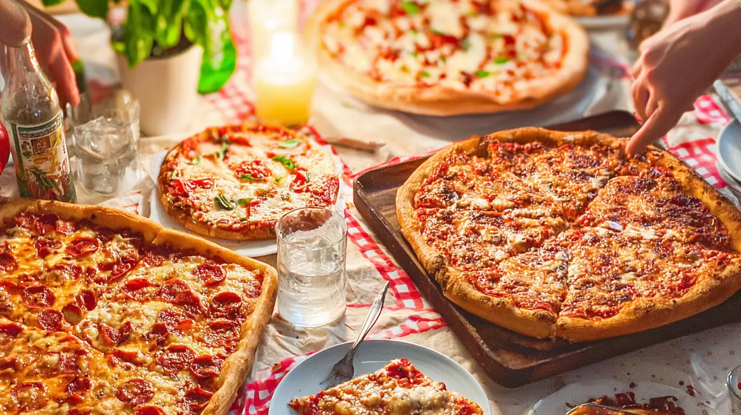 Friends enjoying a relaxed pizza night at home