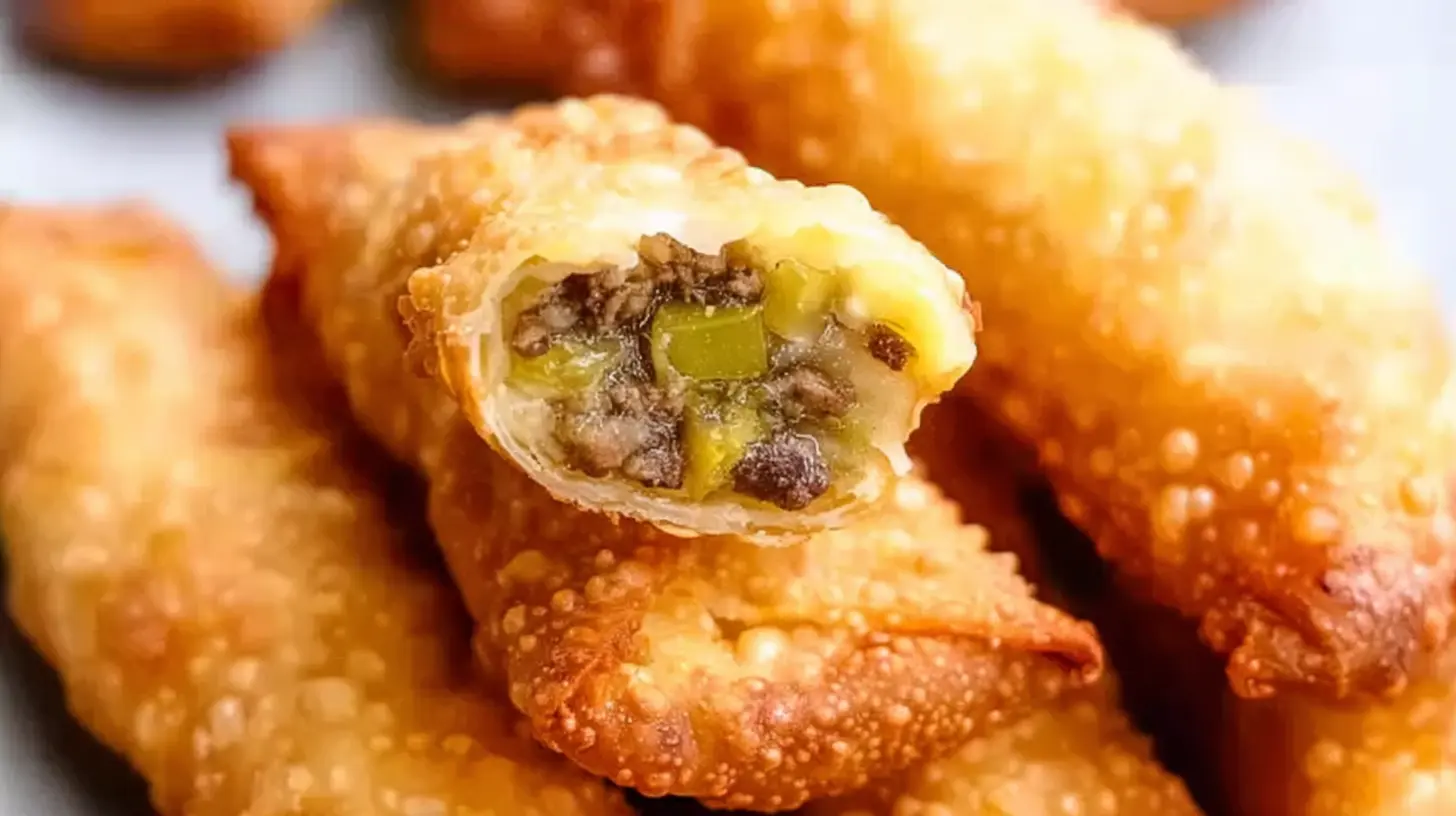 Golden-brown cheeseburger eggrolls with dipping sauce