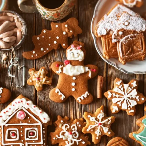 A collection of diverse Christmas baking recipes laid out invitingly.