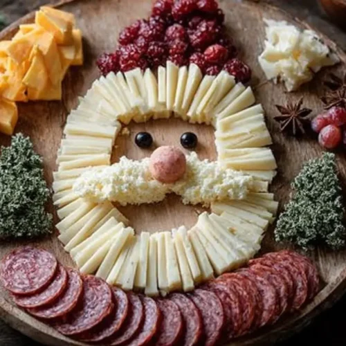 A table laden with Christmas food for a holiday feast.
