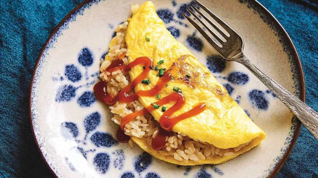 Classic Japanese omelette rice with a golden egg blanket over seasoned rice