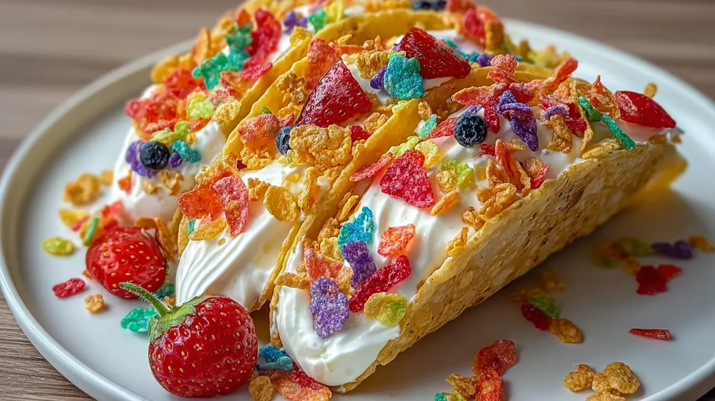 Vibrant fruity pebbles cheesecake tacos with a creamy filling and crisp shell