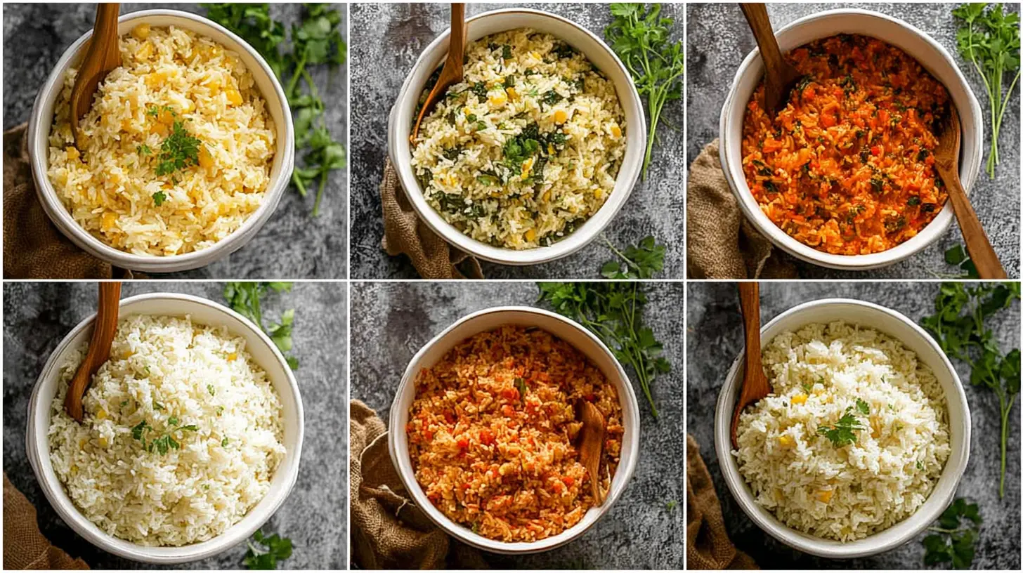 Various rice recipes presented in an appealing way