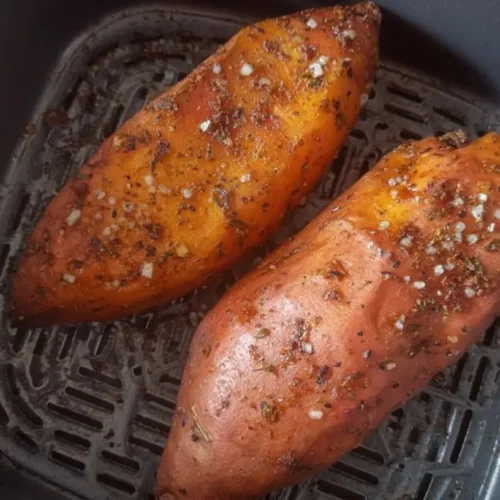 Perfectly crispy sweet potatoes cooked in an air fryer