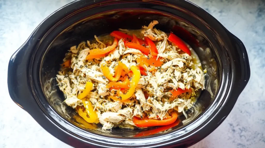Delicious healthy chicken crockpot prepared and ready to serve