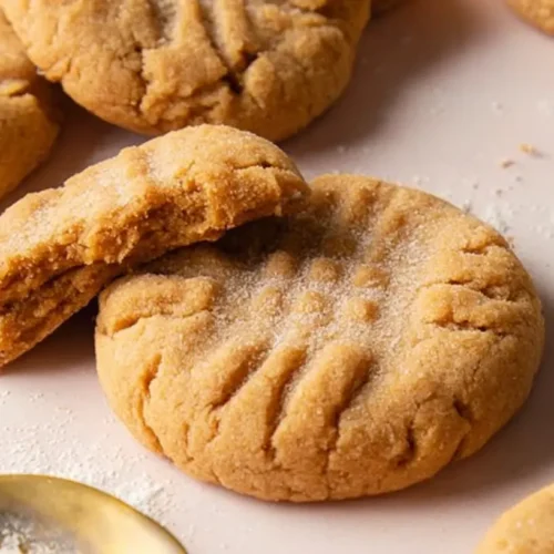 A close-up of delicious peanut butter cookies ready to eat