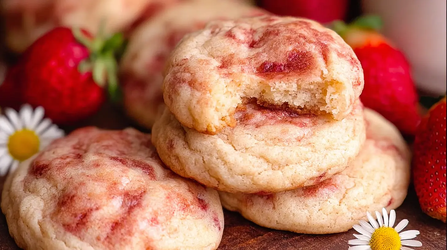 A close-up of cheesecake cookies with a creamy center