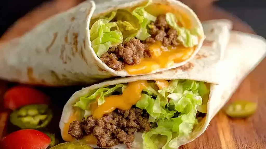 Close-up of freshly prepared big mac wraps on parchment paper