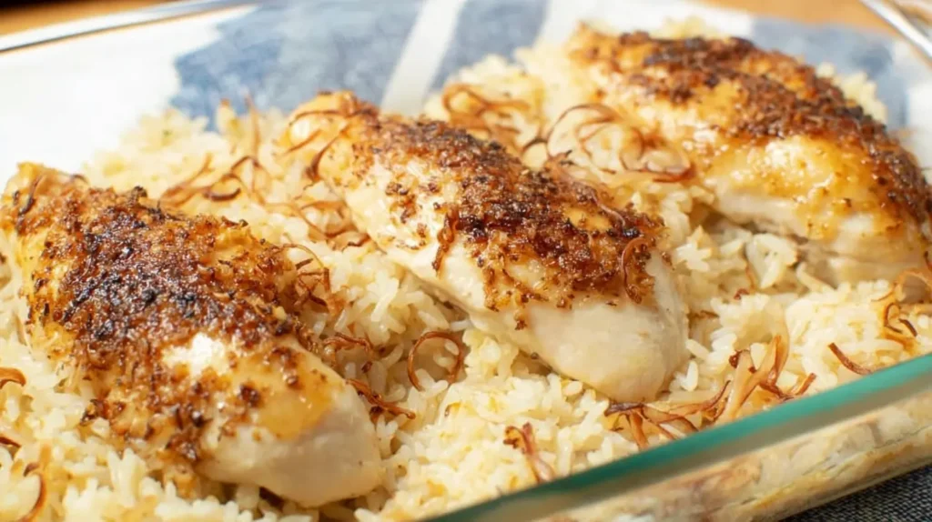 Delicious forgotten chicken and rice, cooked together in a single pan.