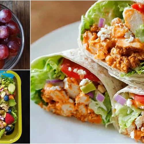 A collection of varied easy lunch ideas arranged appealingly.