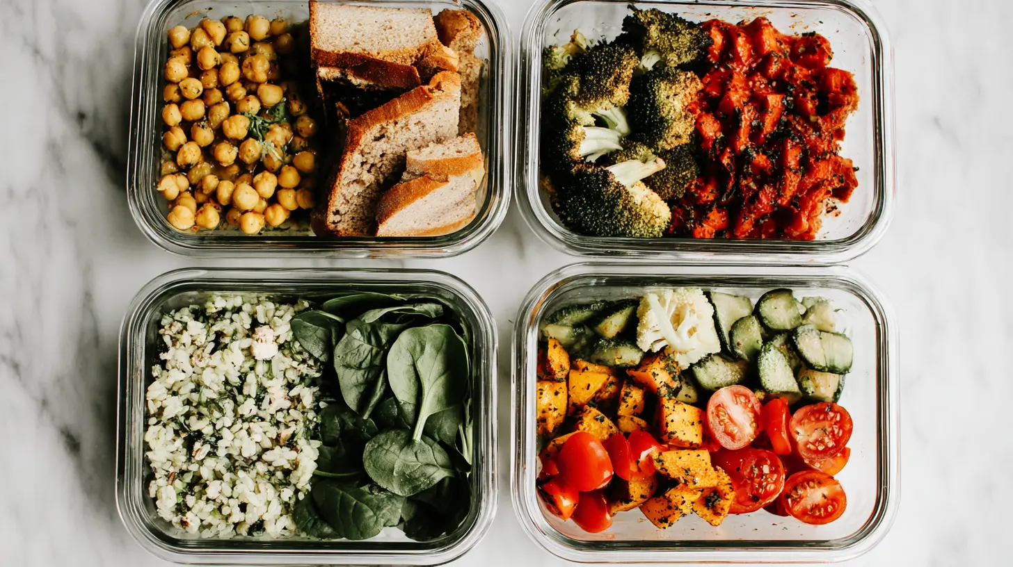 Assortment of fresh ingredients ready for vegan meal prep in a kitchen setting