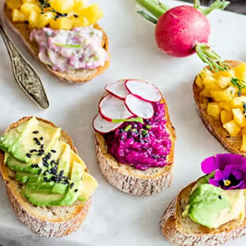 A display of beautifully arranged elegant vegan appetizers