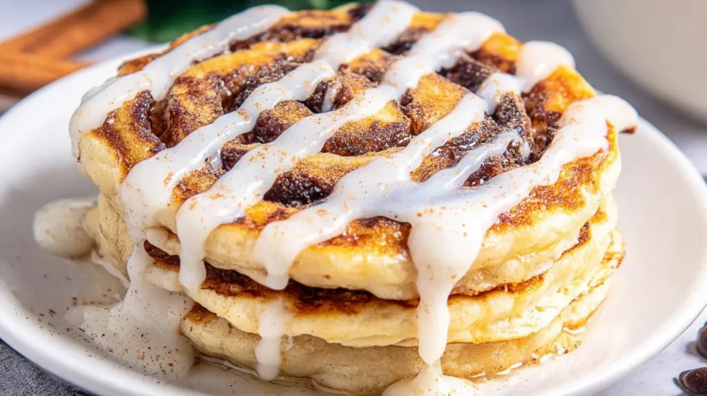Delicious cinnamon swirl pancakes on a breakfast plate