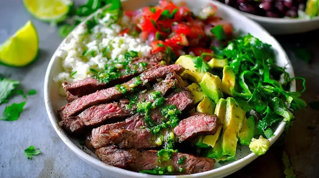 Grilled cilantro lime steak, showcasing a tender cut of meat with fresh herbs.