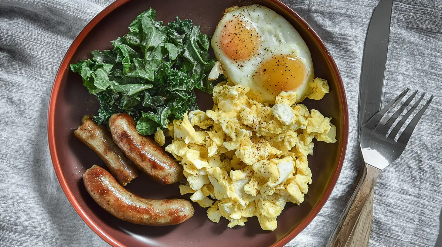 Overhead shot of a wholesome clean eating breakfast spread with fruits and oats