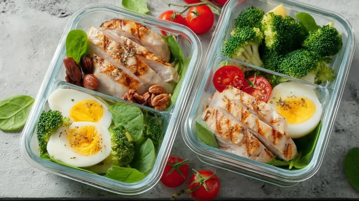 Several healthy keto lunch ideas presented in meal prep containers.