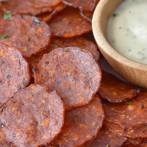 Crispy keto pepperoni chips, perfect for a low-carb snack