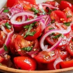 Close-up of a refreshing Lebanese tomato salad, perfect for summer.