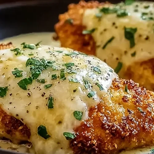 A plate featuring LongHorn Steakhouse Parmesan Chicken, garnished and ready to serve.