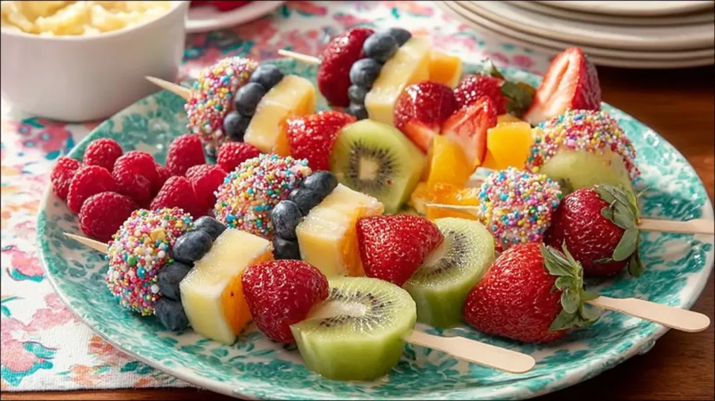 Delicious bite-sized Mothers Day appetizers laid out on a festive table.
