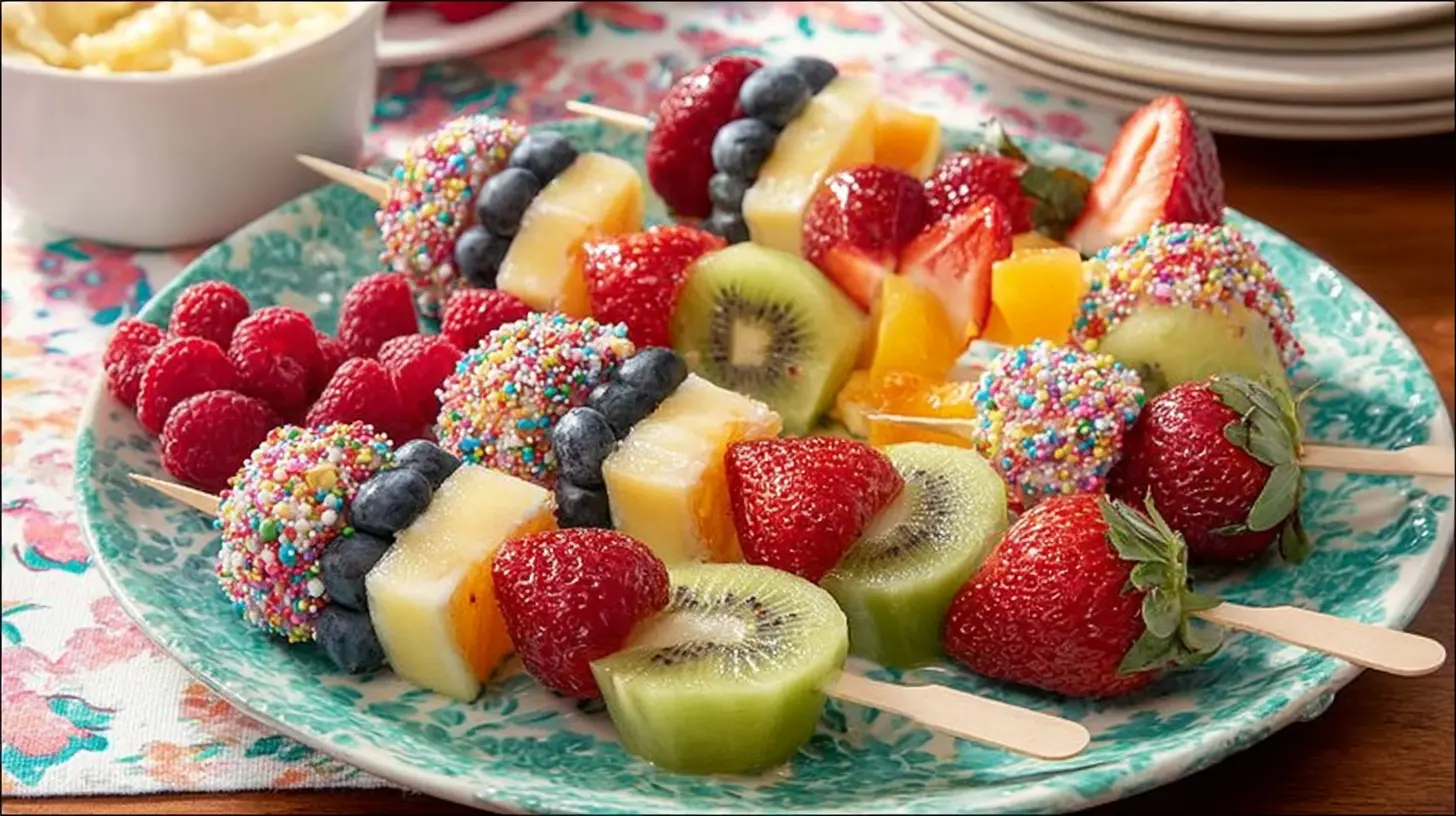 Delicious bite-sized Mothers Day appetizers laid out on a festive table.