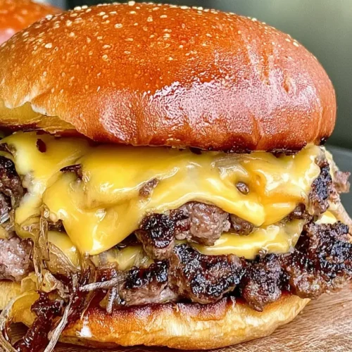 A freshly made smash burger with a perfectly seared patty and melted cheese