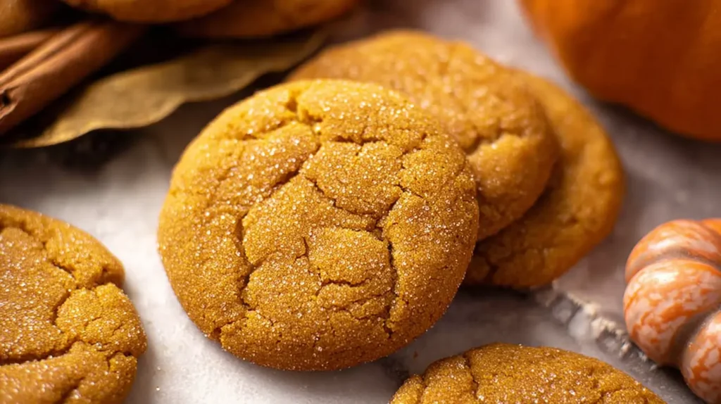 Soft, spiced pumpkin cookies artfully arranged for display.