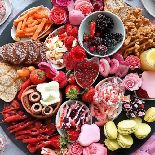 A delightful spread of various valentines themed food items