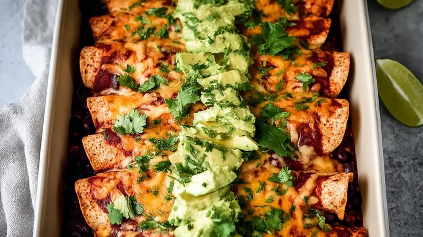 Delicious vegetarian sweet potato corn and black bean enchiladas
