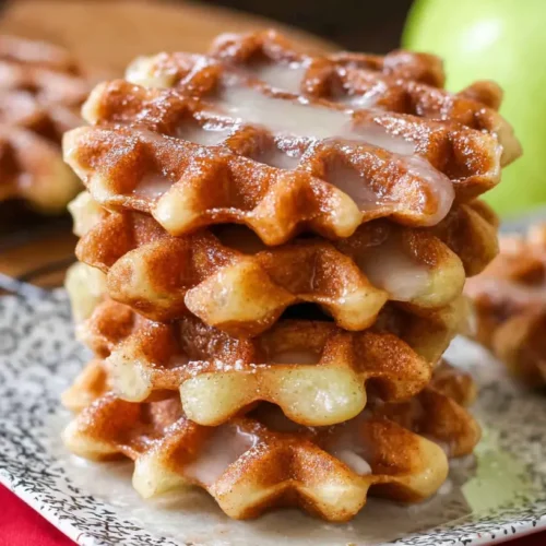 Delicious apple fritter waffle donuts, golden brown and glistening