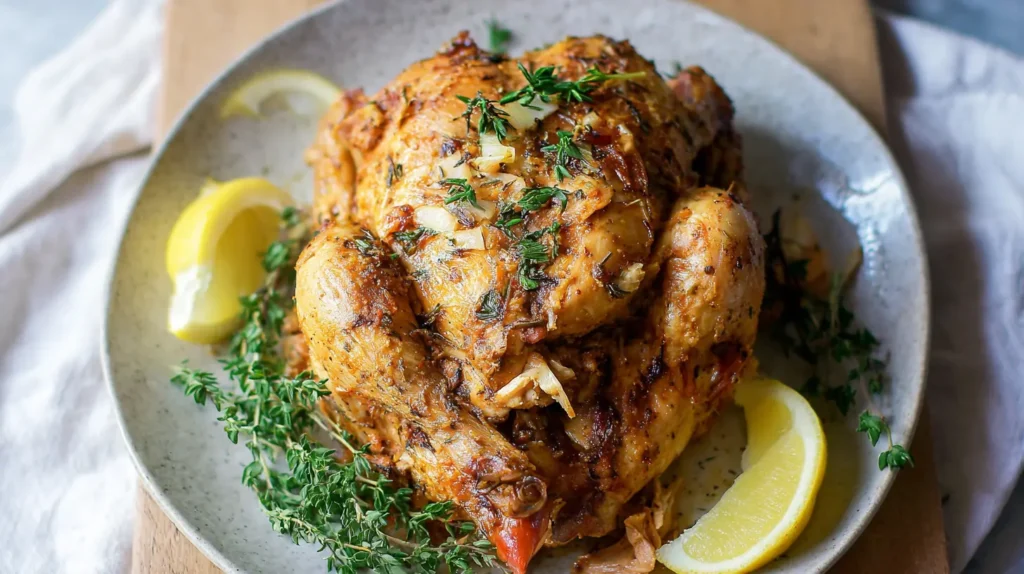 Closeup of diverse chicken and turkey dishes arranged artfully.