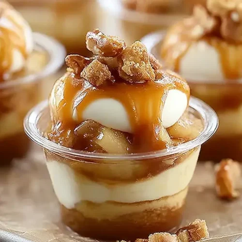 A collection of tempting caramel apple dessert cups, ready to serve.